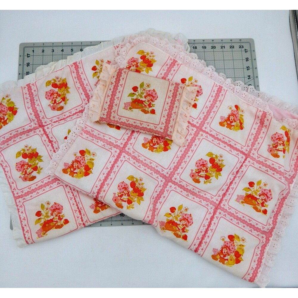 Strawberry Shortcake Crib Doll Blankets Throws Quilts Pillow Handmade 56x34 Lace